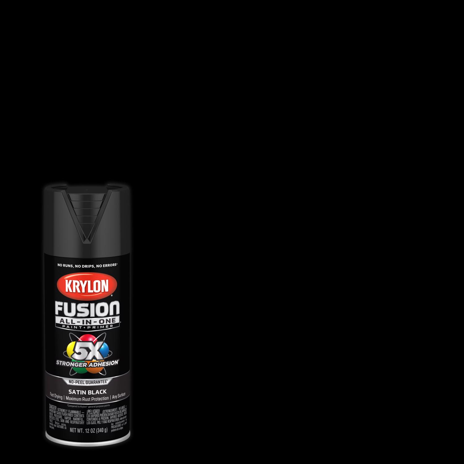 Krylon Fusion All-In-One Satin Black Paint+Primer Spray Paint 12 oz - Mycitystee