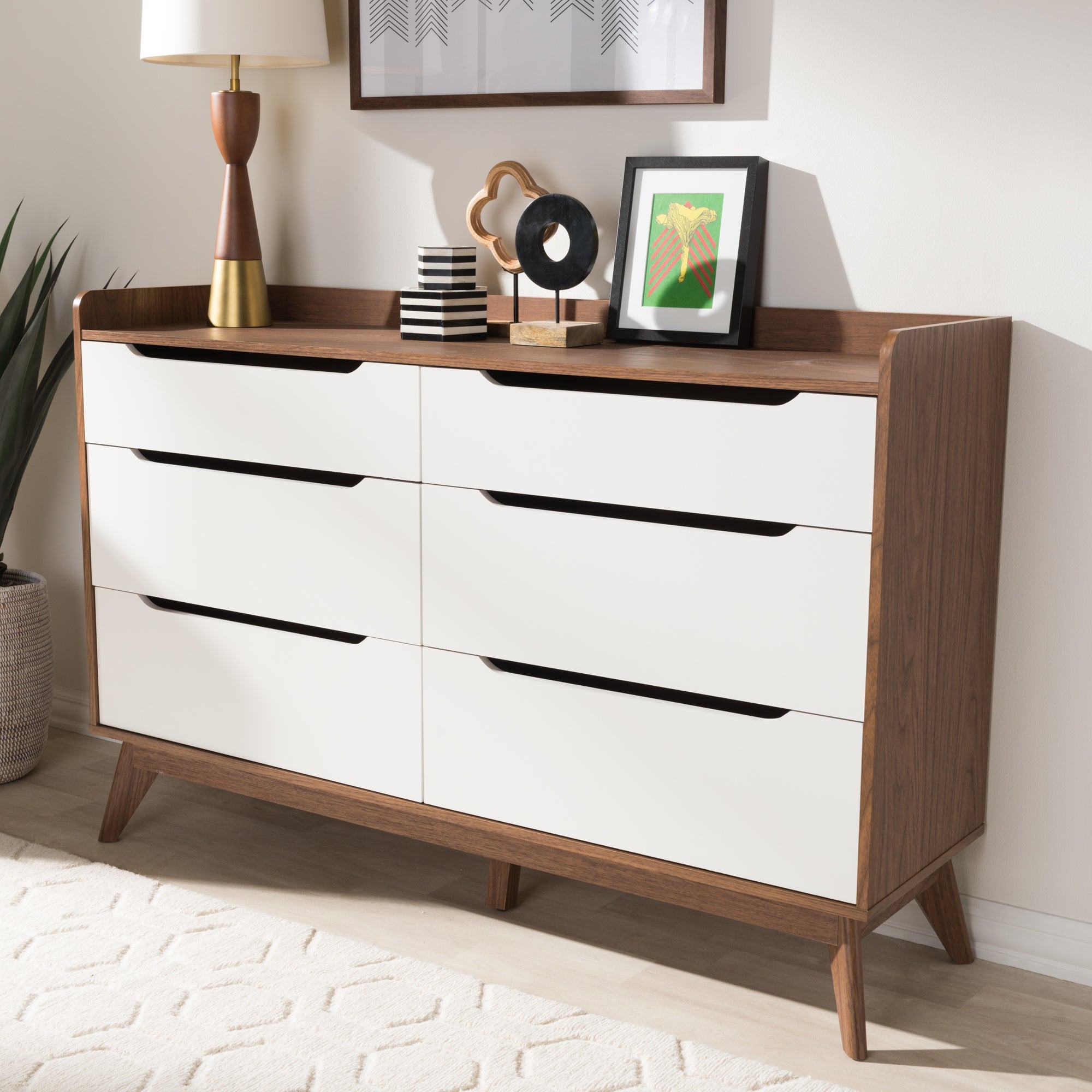 Carson Carrington Borlange 6-drawer Mid-century White/Walnut Chest - - 20543810 - Mycitystee