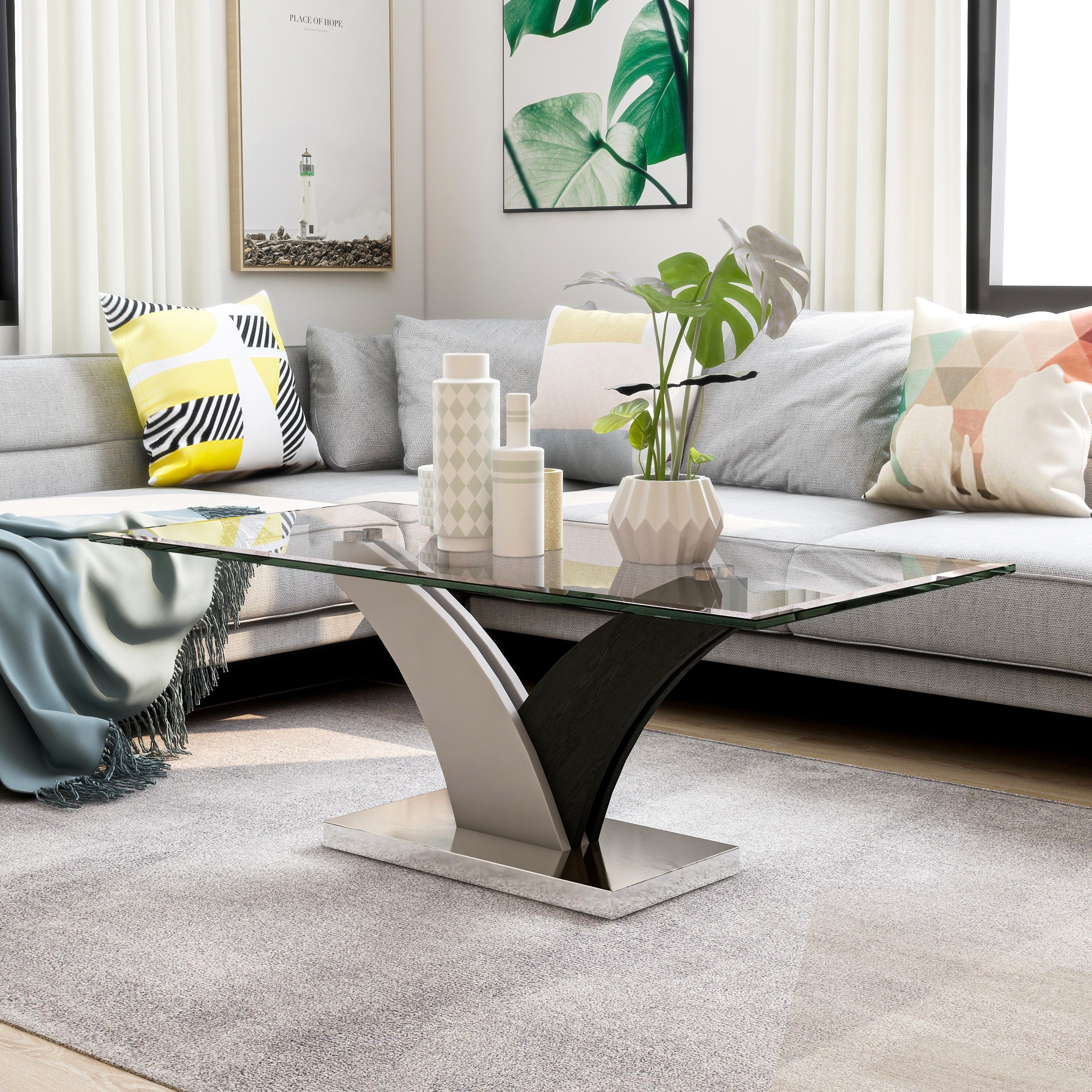 Furniture of America Quap Contemporary White 47-inch Glass Coffee Table - Mycitystee