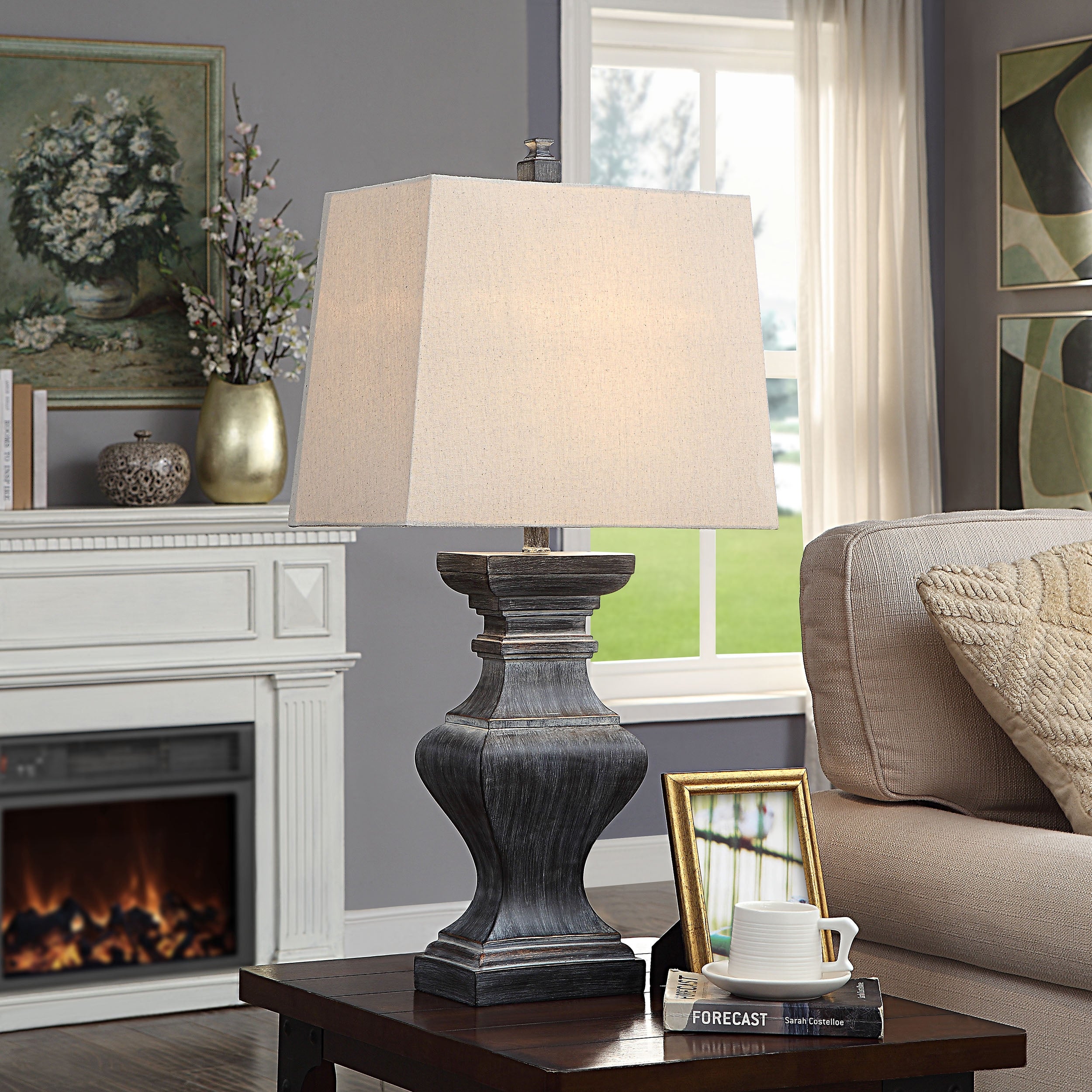 StyleCraft Malta Black Square Candlestick Moulded Table Lamp - Mycitystee