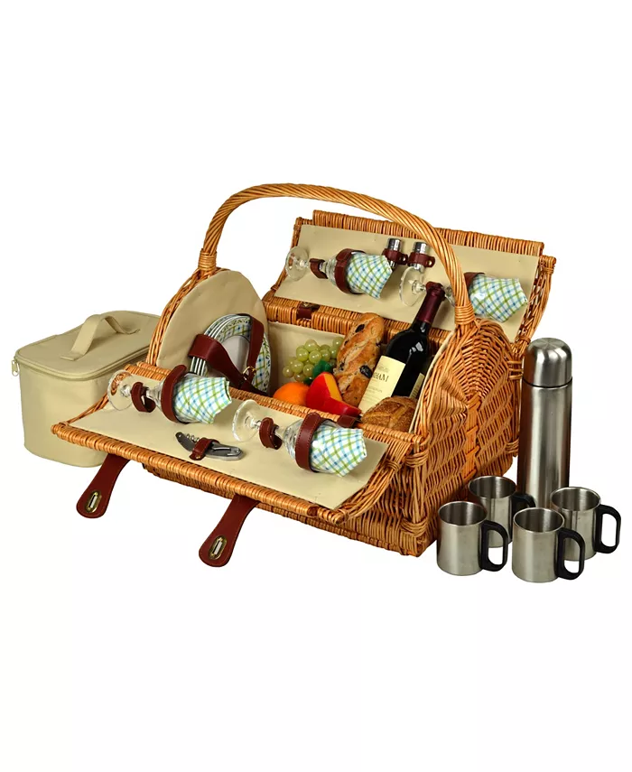 Picnic At Ascot Yorkshire Willow Picnic， Coffee Basket with Service for 4 - Mycitystee