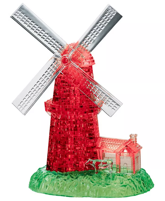 BePuzzled 3D Crystal Puzzle - Windmill White， Red - 64 Piece - Mycitystee