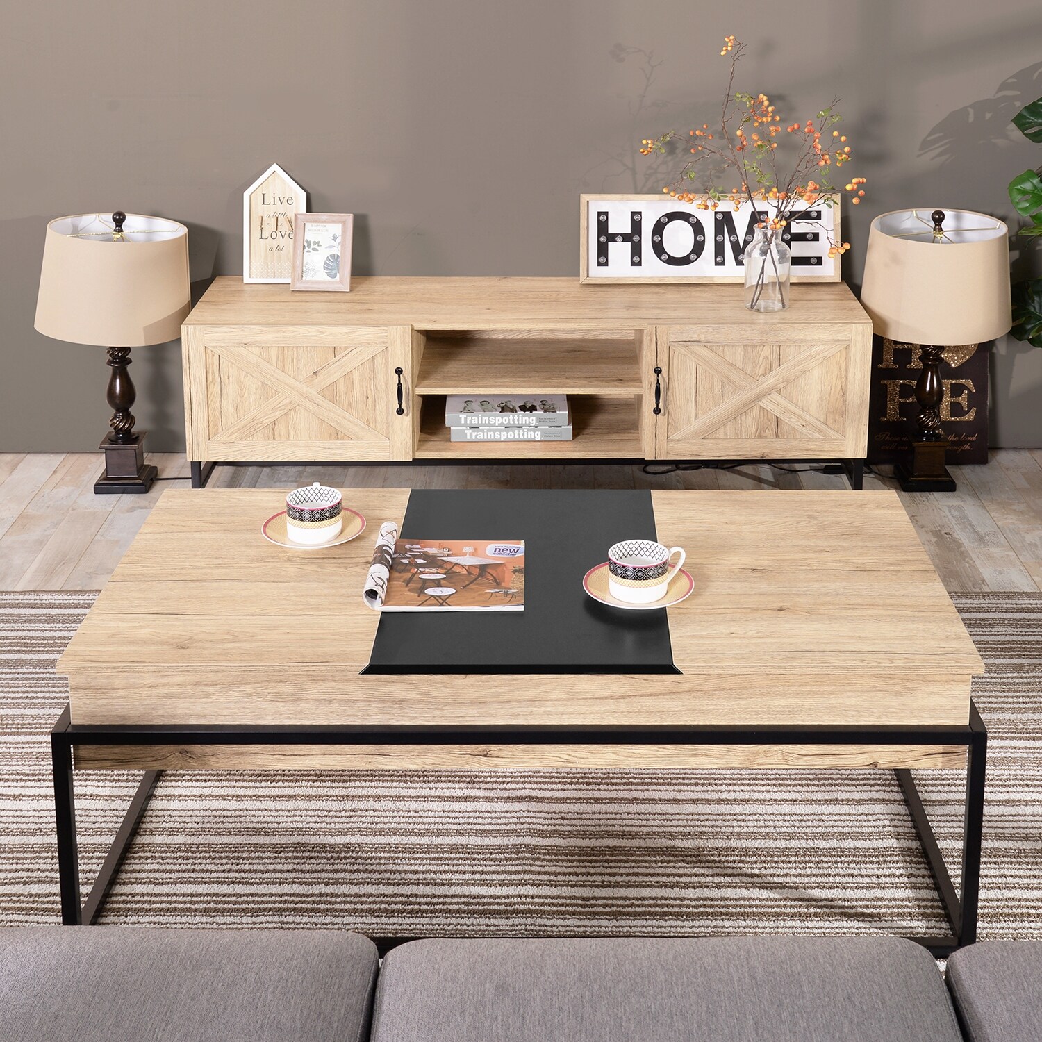 Homy Casa Mid Century Modern Lift Top Extendable Coffee Table with Storage - Mycitystee