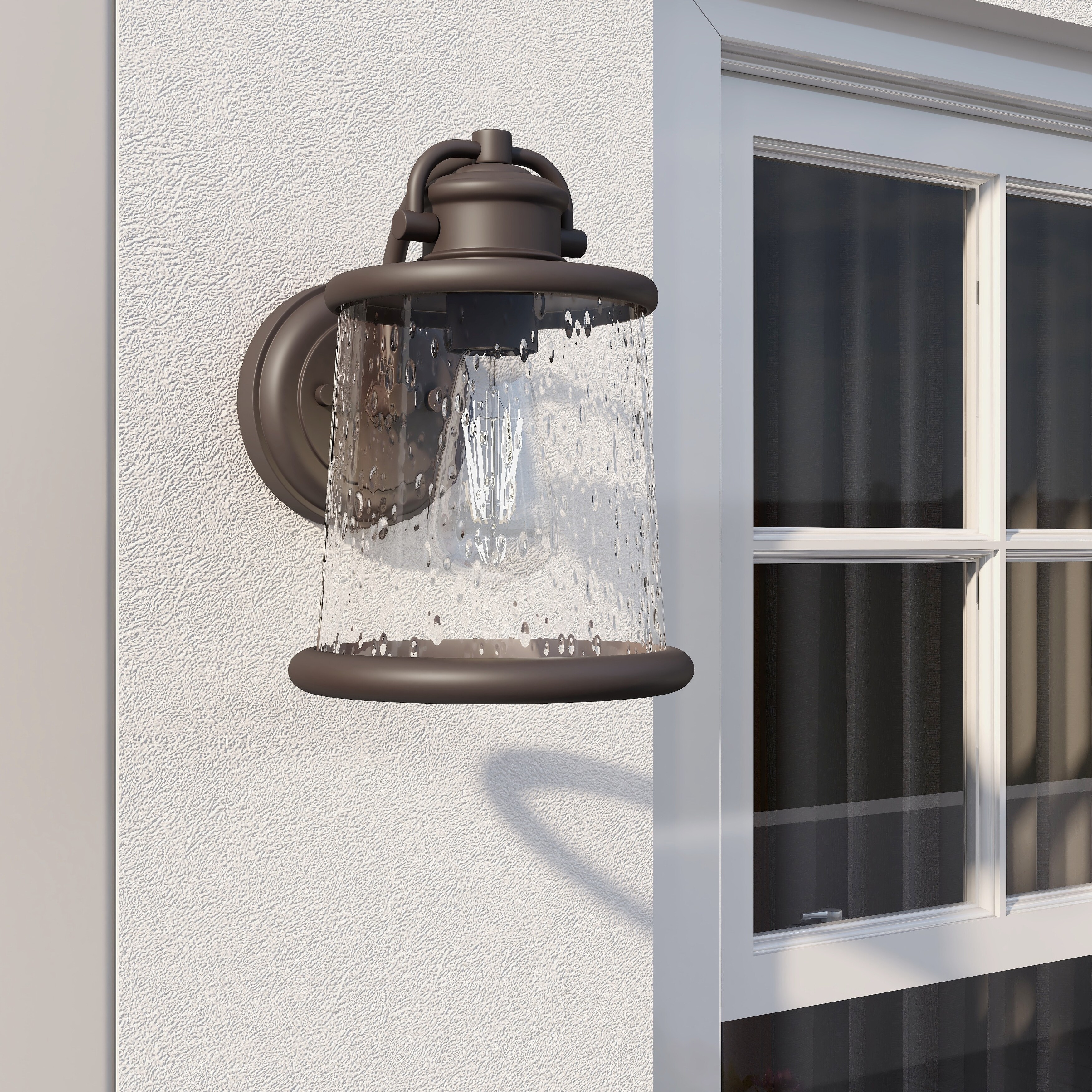 1-light outdoor wall light with light black finish and  seeded glass Shopping - The Best Deals on Outdoor Wall Lanterns | 39888131 - Mycitystee
