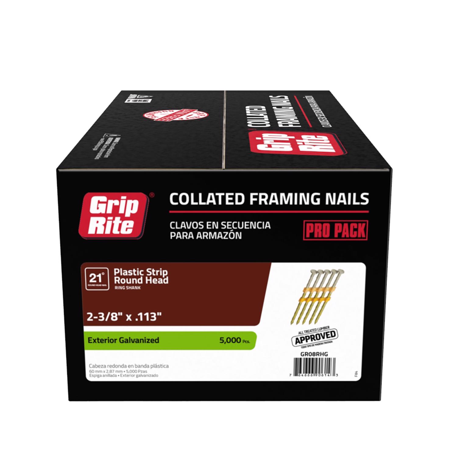 Grip-Rite 2-3/8 in. 12 Ga. Angled Strip Hot-Dip Galvanized Framing Nails 21 deg 5000 pk - Mycitystee