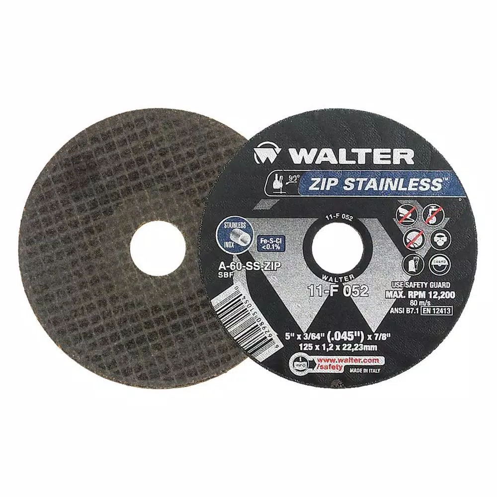 WALTER SURFACE TECHNOLOGIES ZIP Stainless 5 in. x 7/8 in. Arbor x 3/64 in. T1 Cutting Disc for Stainless (25-Pack) and#8211; XDC Depot - Mycitystee