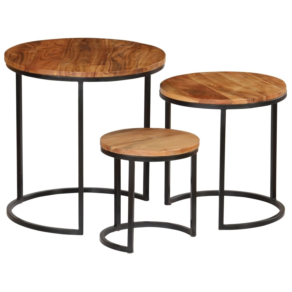 vidaXL Coffee Table Set 3 Pieces Solid Acacia Wood Sheesham Finish - Mycitystee