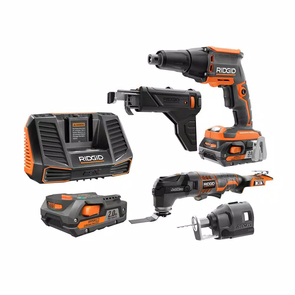 RIDGID 18-Volt Lithium-Ion Cordless Brushless Drywall Screwdriver with JobMax Multi-Tool， (2) 2.0 Ah Batteries， and Charger and#8211; XDC Depot - Mycitystee