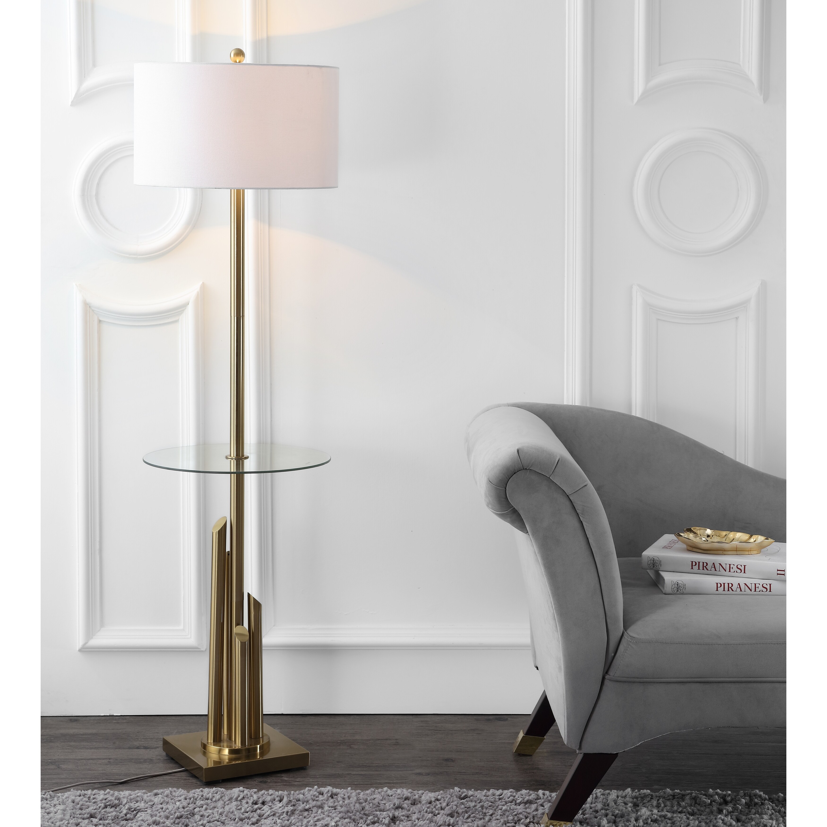 SAFAVIEH Lighting 61-inch Ambrosio Glass Side Table Floor Lamp - 17