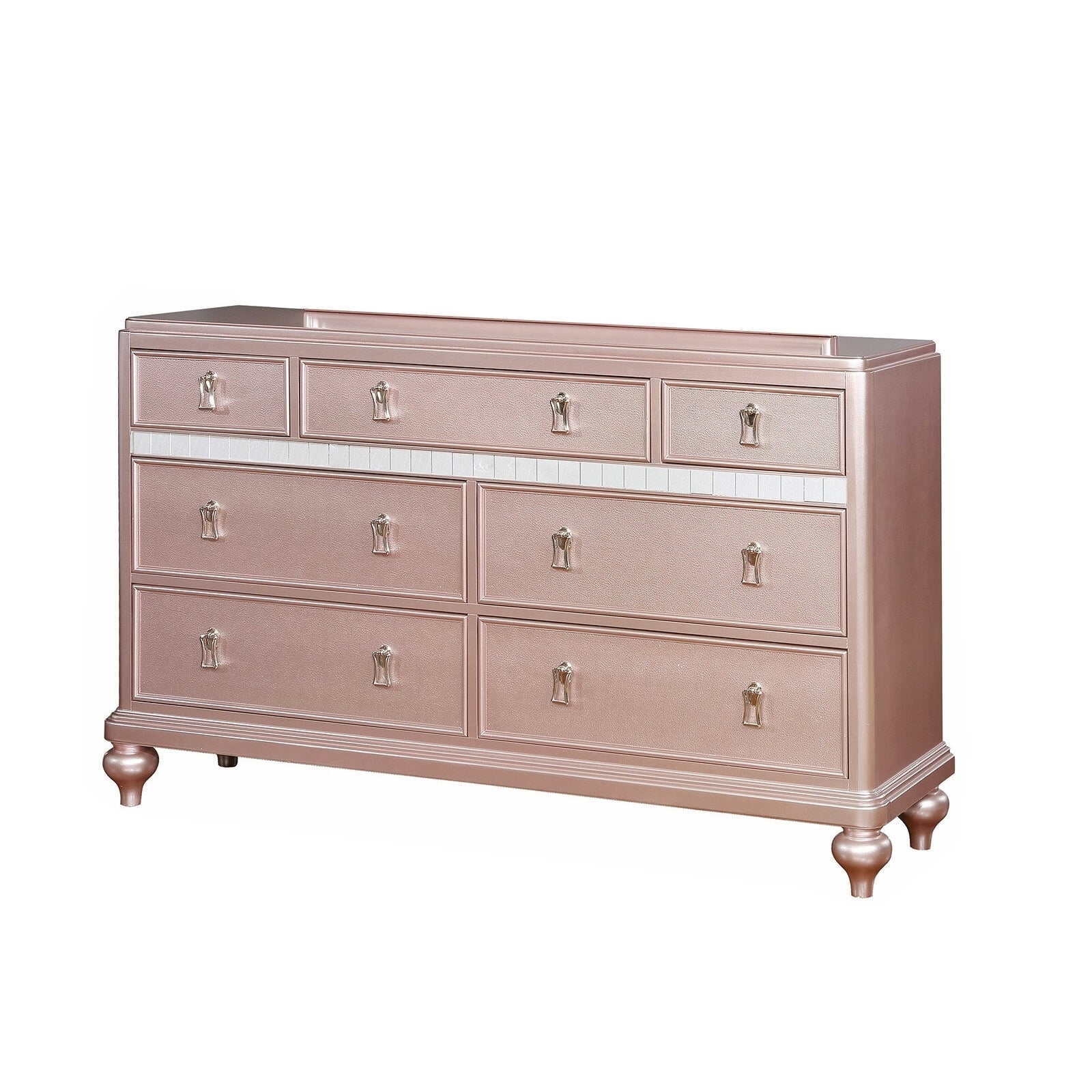 Wooden Dresser with 7 Drawers and Mirror Panel Inserts， Rose Gold - - 30861139 - Mycitystee