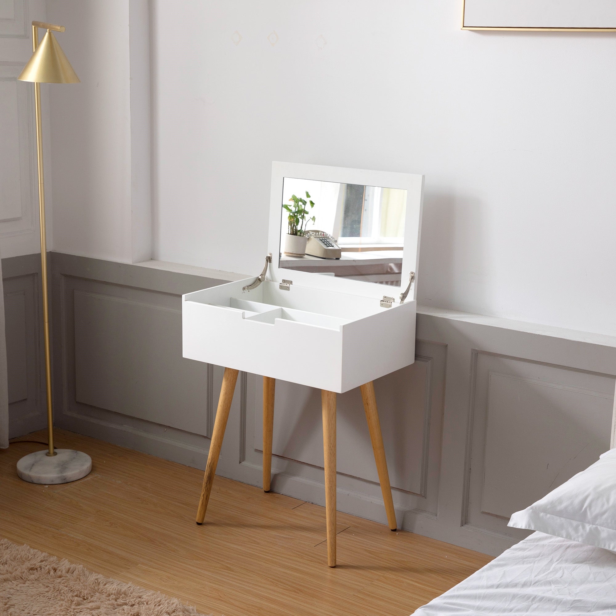 Bedroom Dresser Rubber Solid Wood Vanity Table with Mirror， White - - 36185947 - Mycitystee