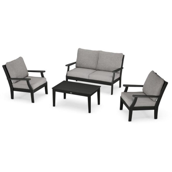 POLYWOOD Braxton 4-Piece Deep Seating Chair Set in Black / Grey Mist - Mycitystee