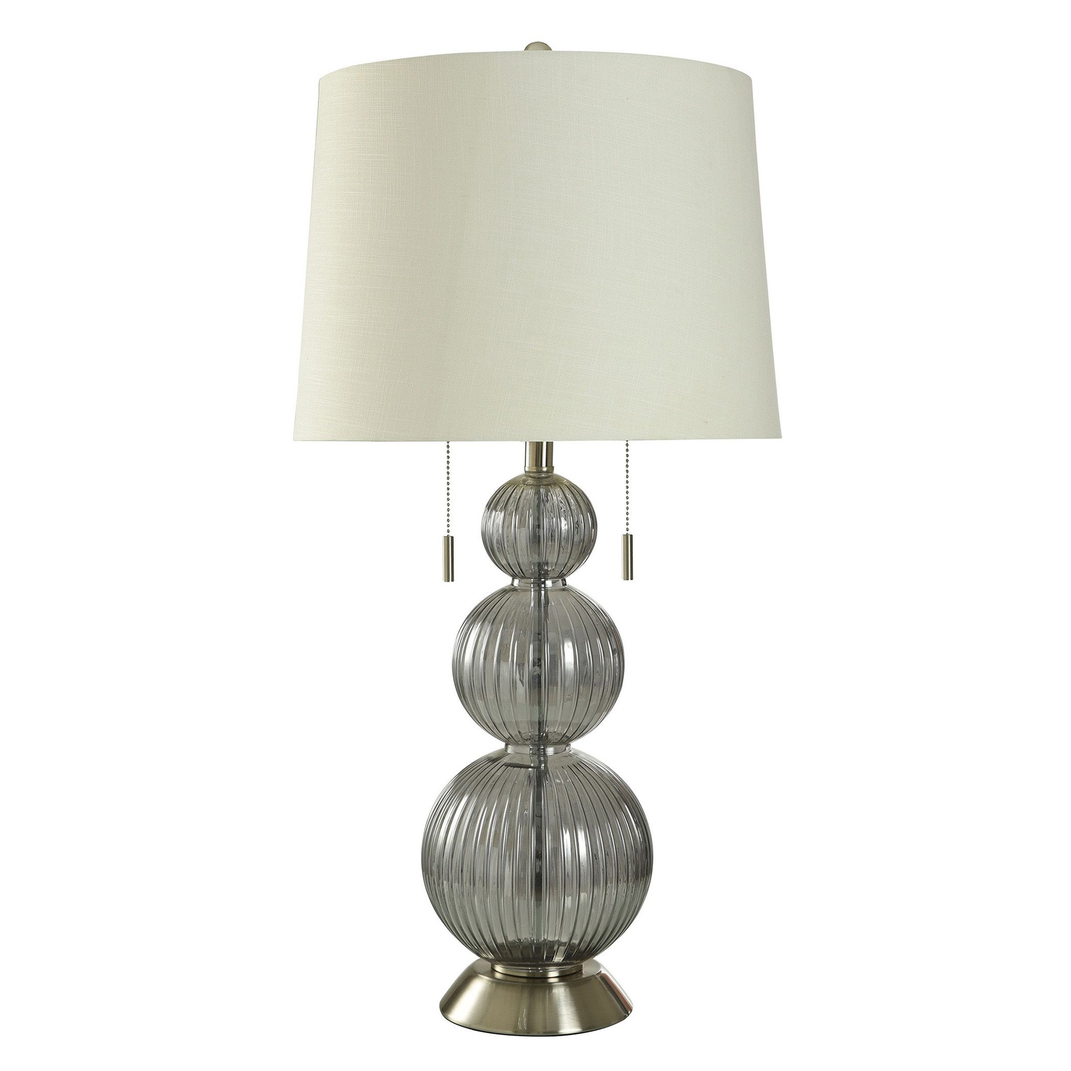 Casiphia Silver - Ribbed And Tiered Glass Table Lamp - Gray， Brushed Nickel Finish - Off-White Shade - Mycitystee