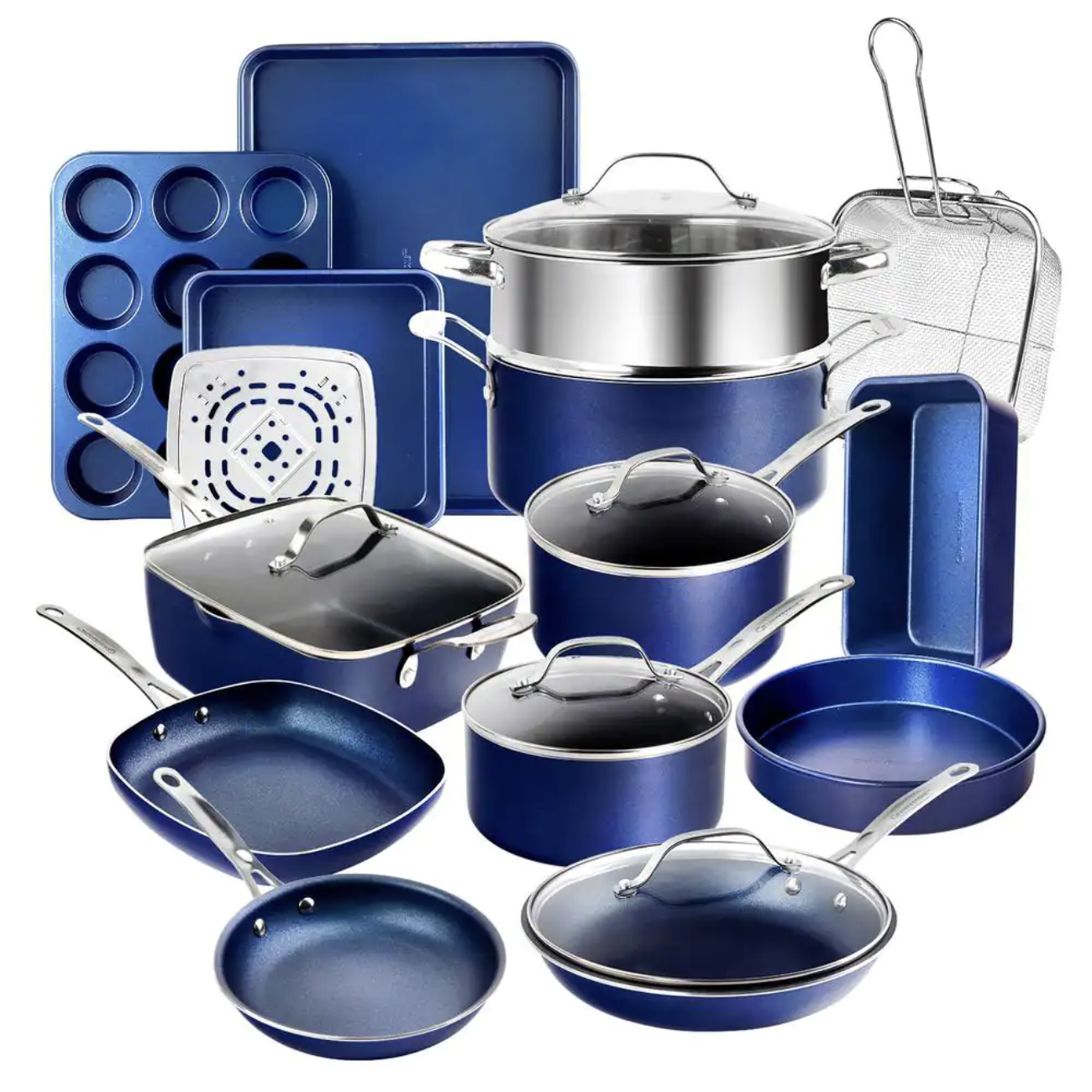 Granitestone Classic Blue 20-Piece Aluminum Ultra-Durable Non-Stick Diamond Infused Cookware and Bakeware Set* Last Day For Clearance - Mycitystee