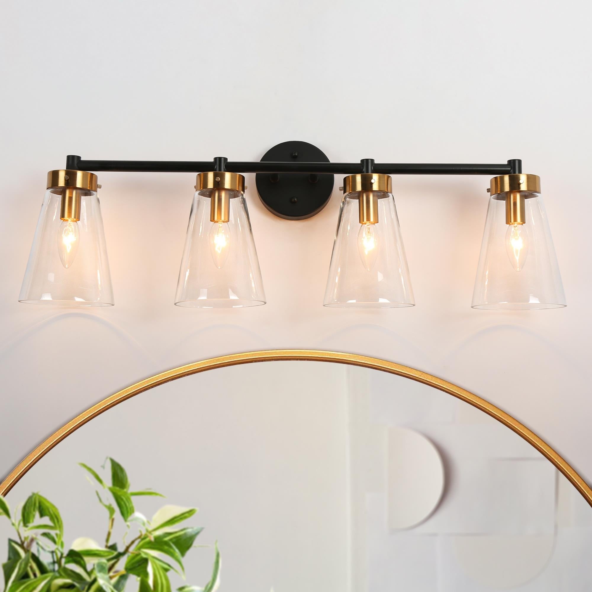 Glint 4-Light Gold LED Bathroom Vanity Lights Clear Cone Glass Wall Sconces - Mycitystee