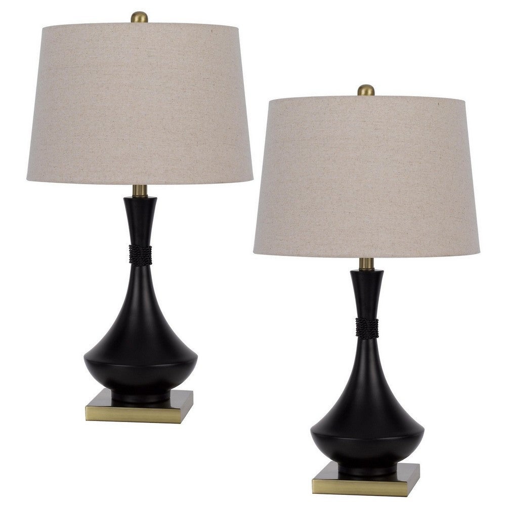 27 Inch Modern Table Lamp， Metal Base， Set of 2， Black， Antique Brass - 26.5 H x 15 W x 15 L Inches - Mycitystee
