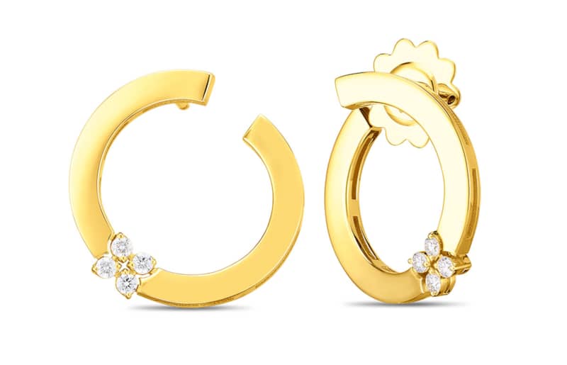 Roberto Coin 18K Yellow Gold Love In Verona Earrings With Diamond Flower - Mycitystee