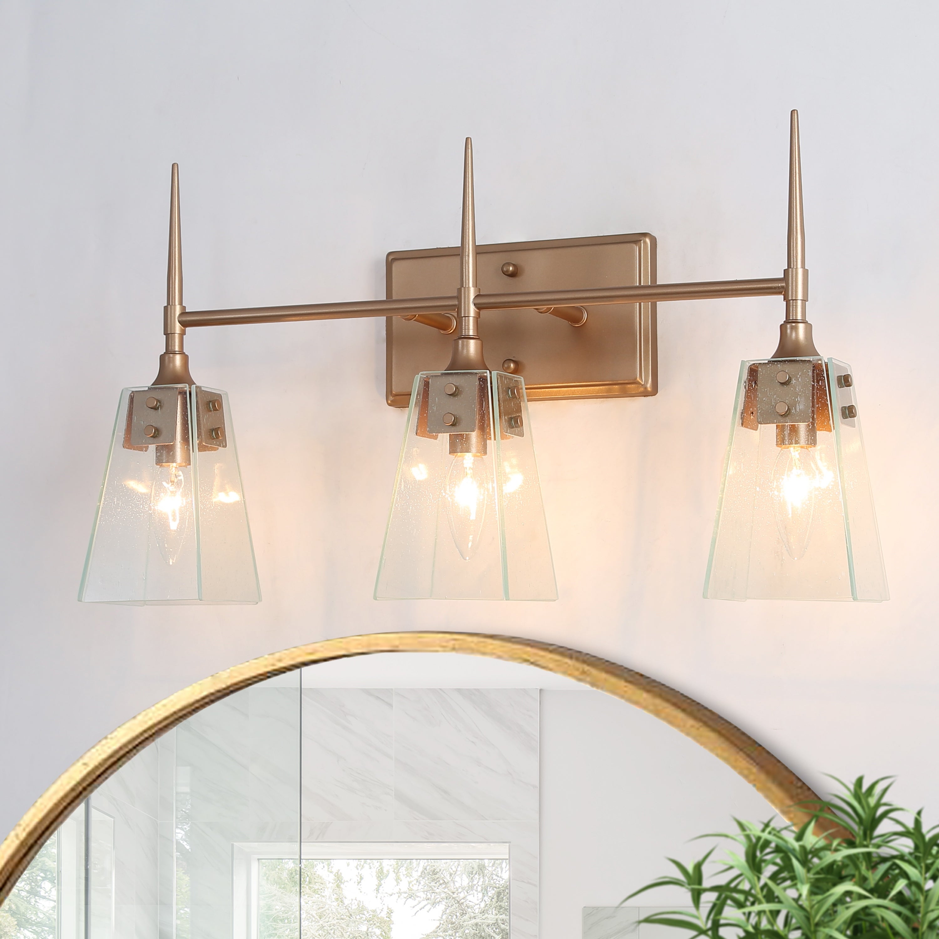 Mirha Mid-century Modern Gold Bathroom Vanity Lights Transitional LED Dimmable Wall Sconce - Mycitystee