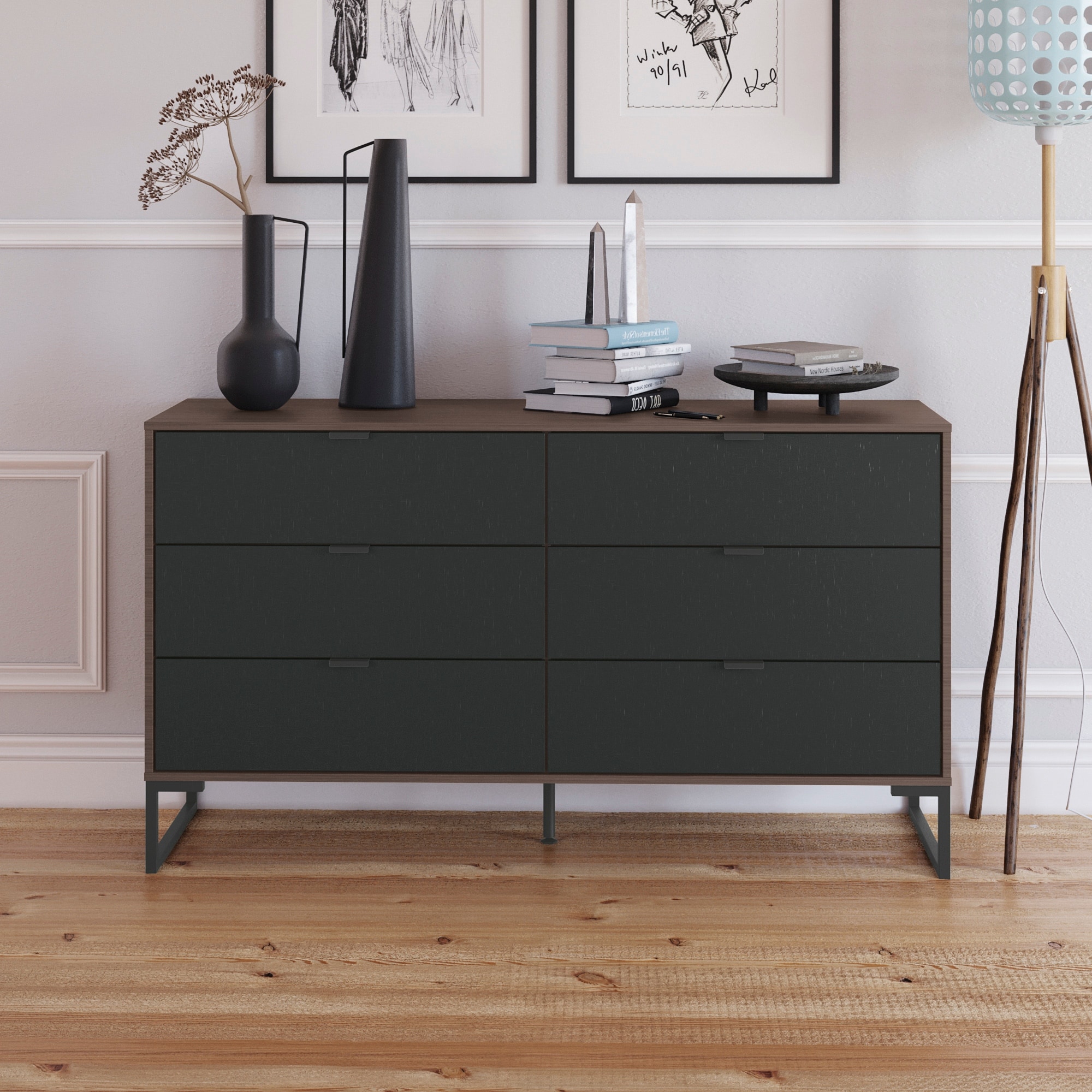 Cali Brown and Black Mid-century Modern 6-drawer Dresser - - 35171208 - Mycitystee