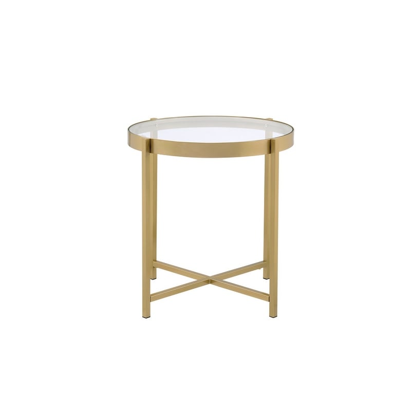 Glass Top Round End Table， Gold Finish - Mycitystee