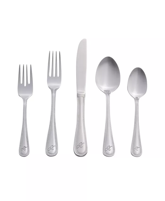 RiverRidge Home Riverridge Beaded 46 Piece Monogrammed Flatware Set - X， Service for 8 - Mycitystee