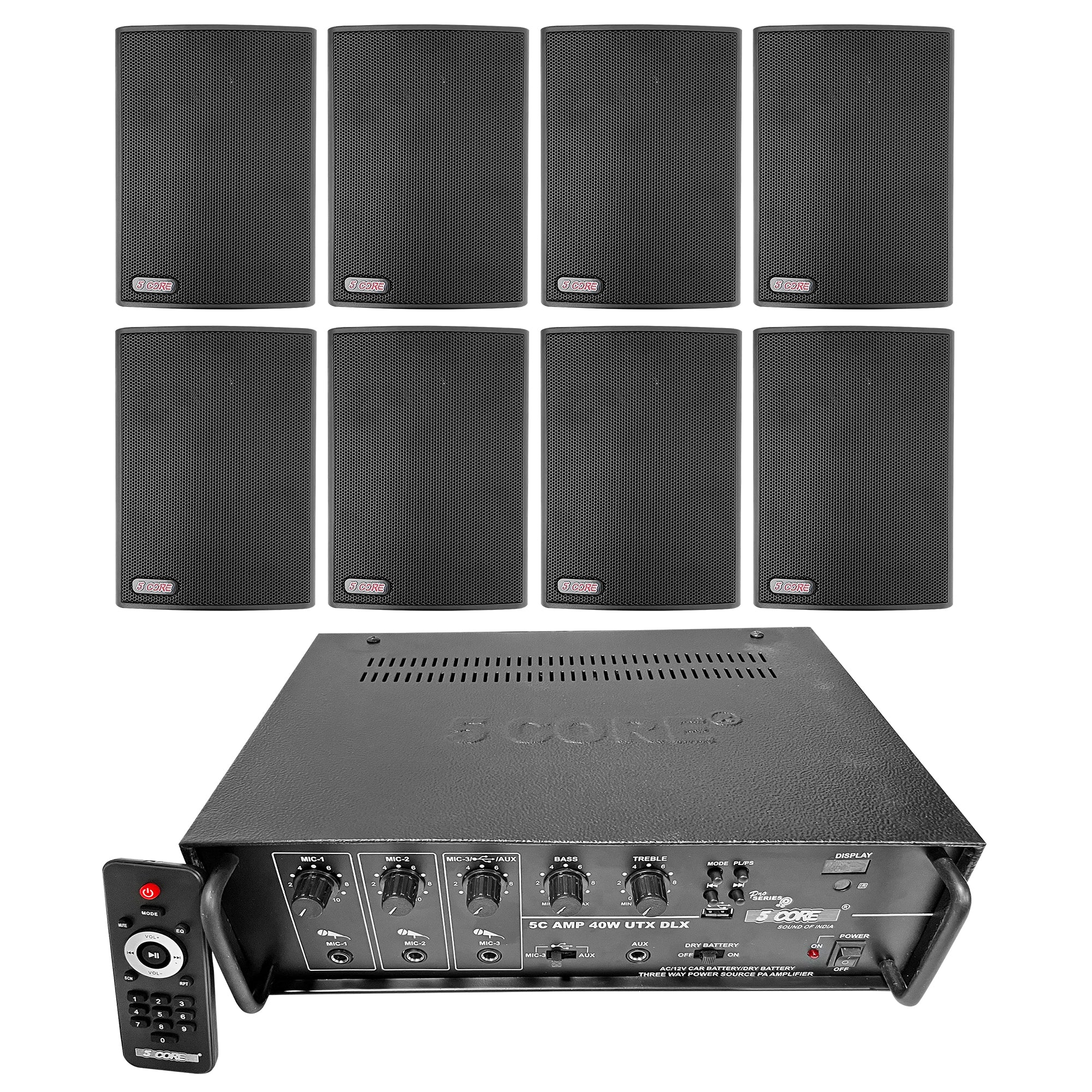5 Core Wall Speaker and Amplifier Combo| Indoor Outdoor Reliable and Powerful PA System 400W PMPO Amp with 8PCS Wall Speakers for Schools, Warehouses, - Mycitystee
