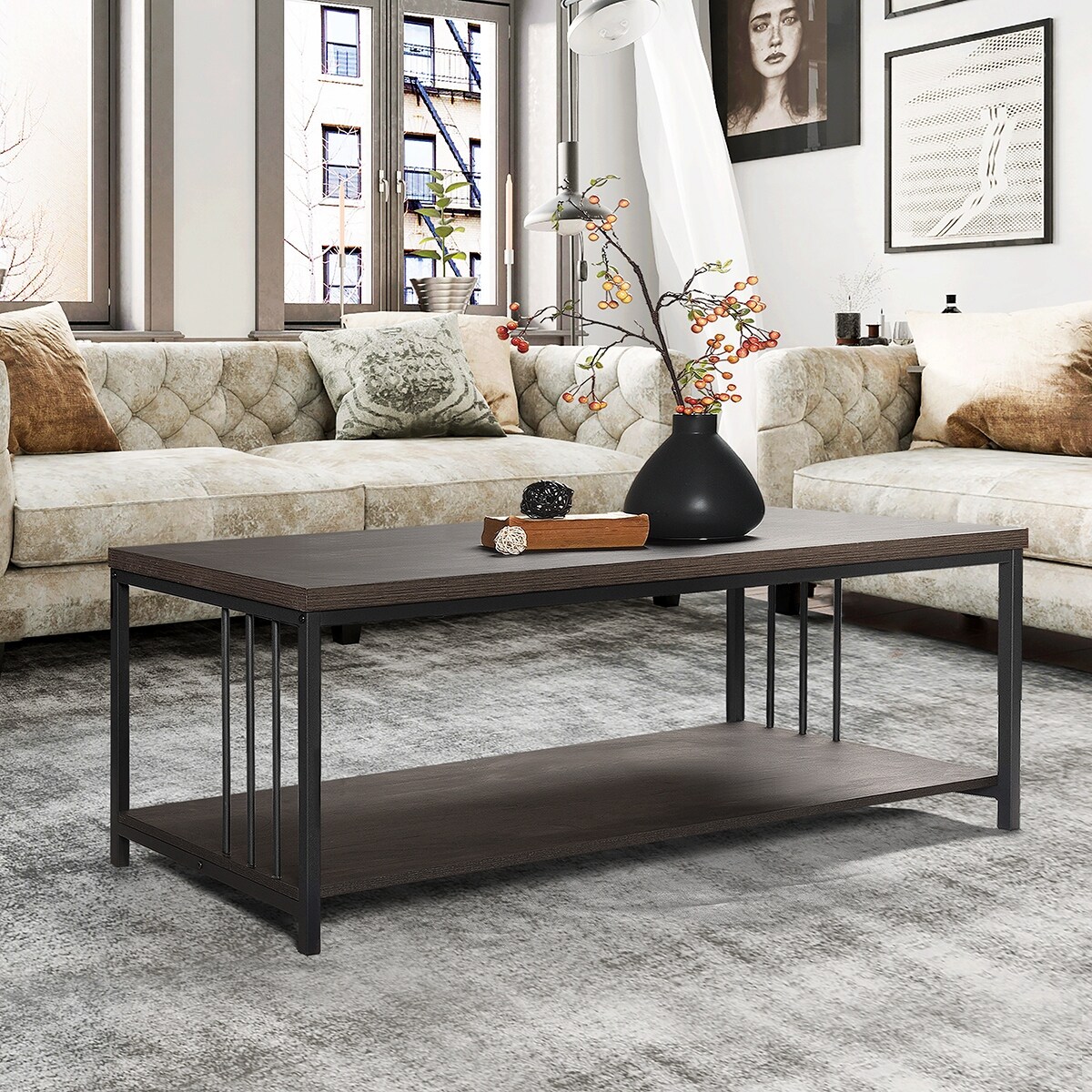Homy Casa Industrial Dark Brown Coffee Table - Mycitystee