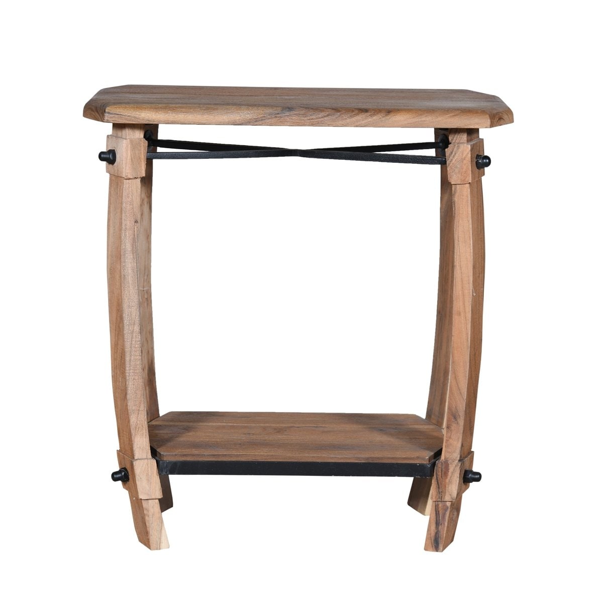24 Inch Retro Rectangular Wooden End Side Accent Table with Bottom Shelf， Natural Brown - 25 H x 24 W x 14 L Inches - Mycitystee