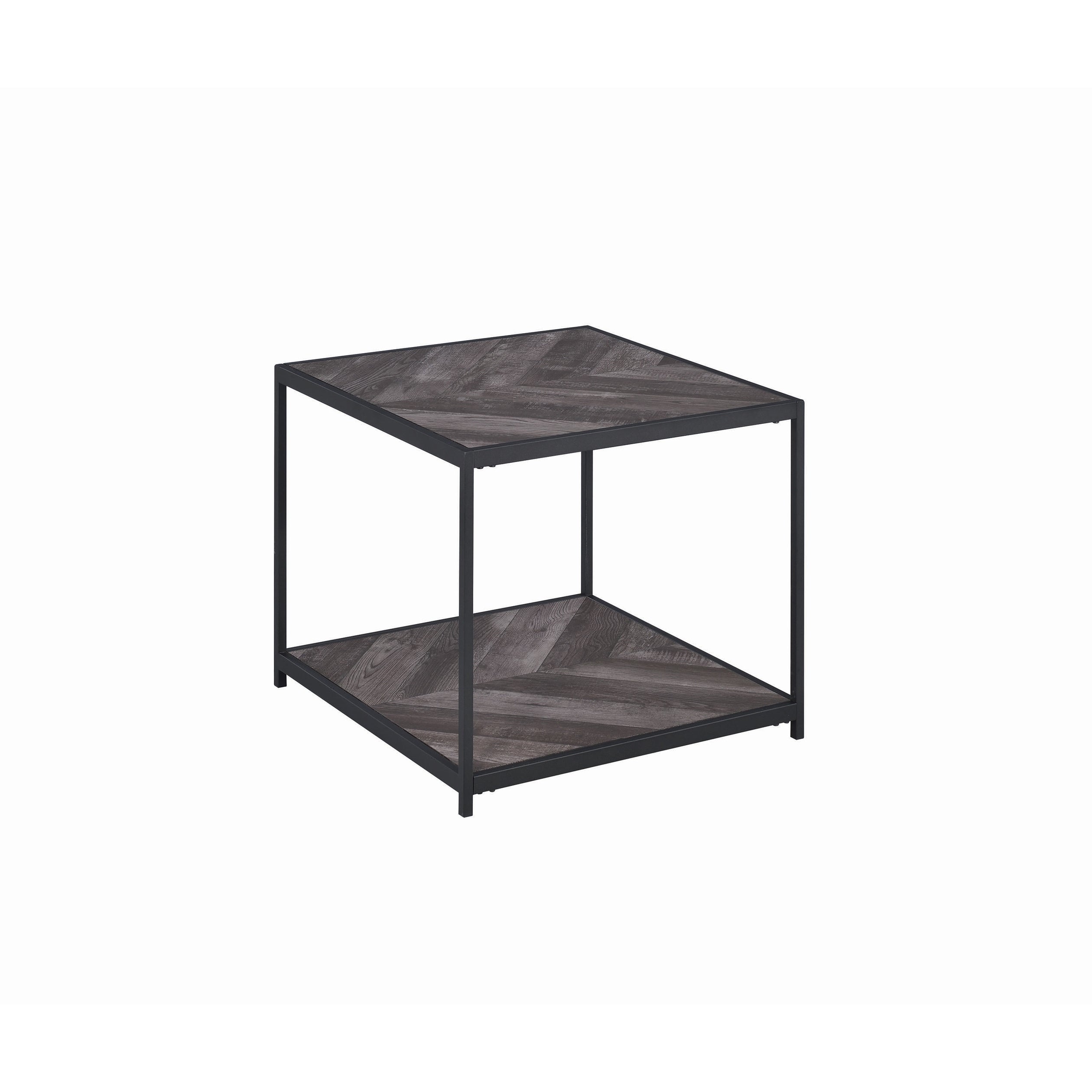 Metal Frame End Table with Wooden Top and Bottom Shelf， Black and Gray - Mycitystee