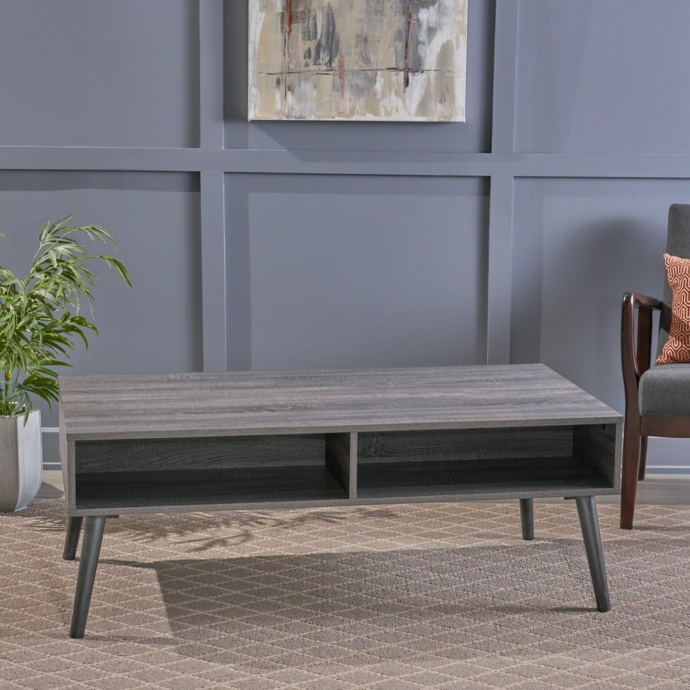 Mid Century Modern Fuax Wood Overlay Coffee Table， Grey Oak - Mycitystee