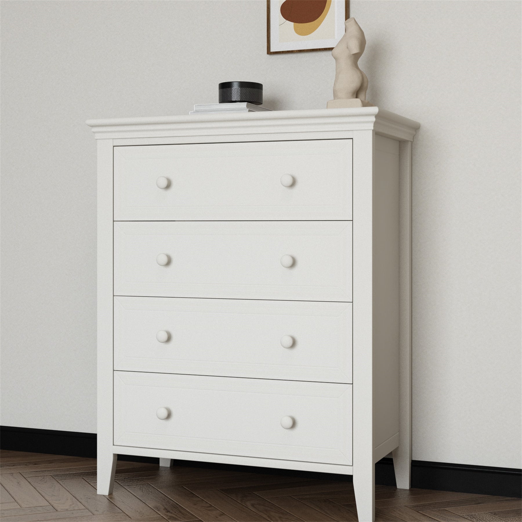 White Solid Wood 4-Drawer Chest - - 37387881 - Mycitystee