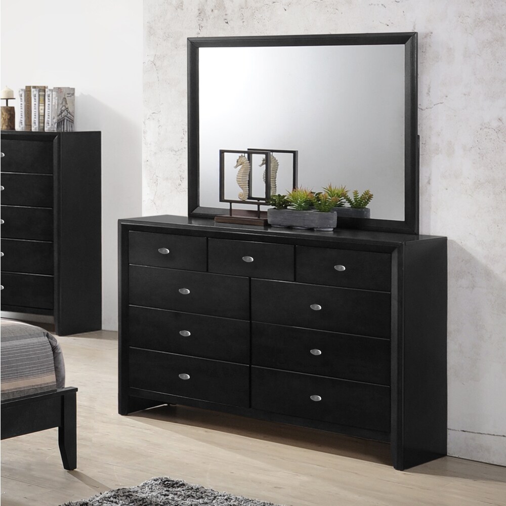 Roundhill Furniture Gloria 350 Black Finish Wood Dresser and Mirror - - 15617099 - Mycitystee