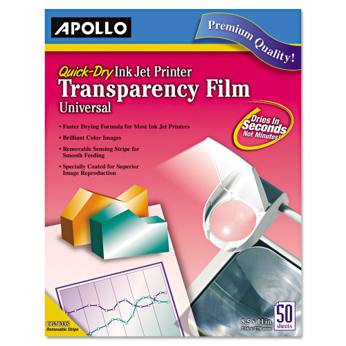 Apollo Quick-Dry Color Inkjet Transparency Film， 8.5 x 11， 50/Box (CG7033S) - Mycitystee