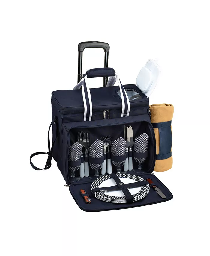 Picnic At Ascot Equipped Picnic Cooler with Blanket and Service for 4 on Wheels - Mycitystee