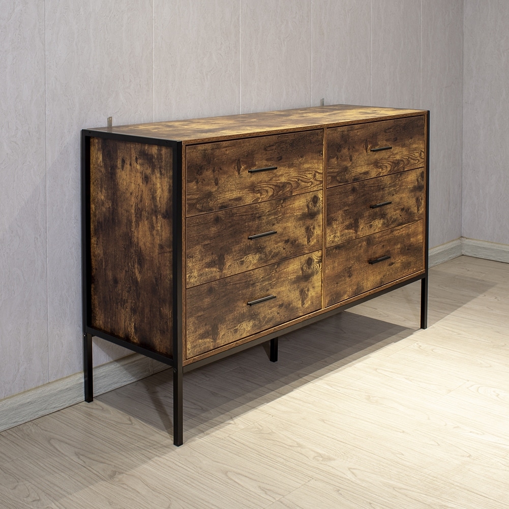 Industrial Style 6 Drawer Double Dresser with Sturdy Steel Frame - - 37167510 - Mycitystee