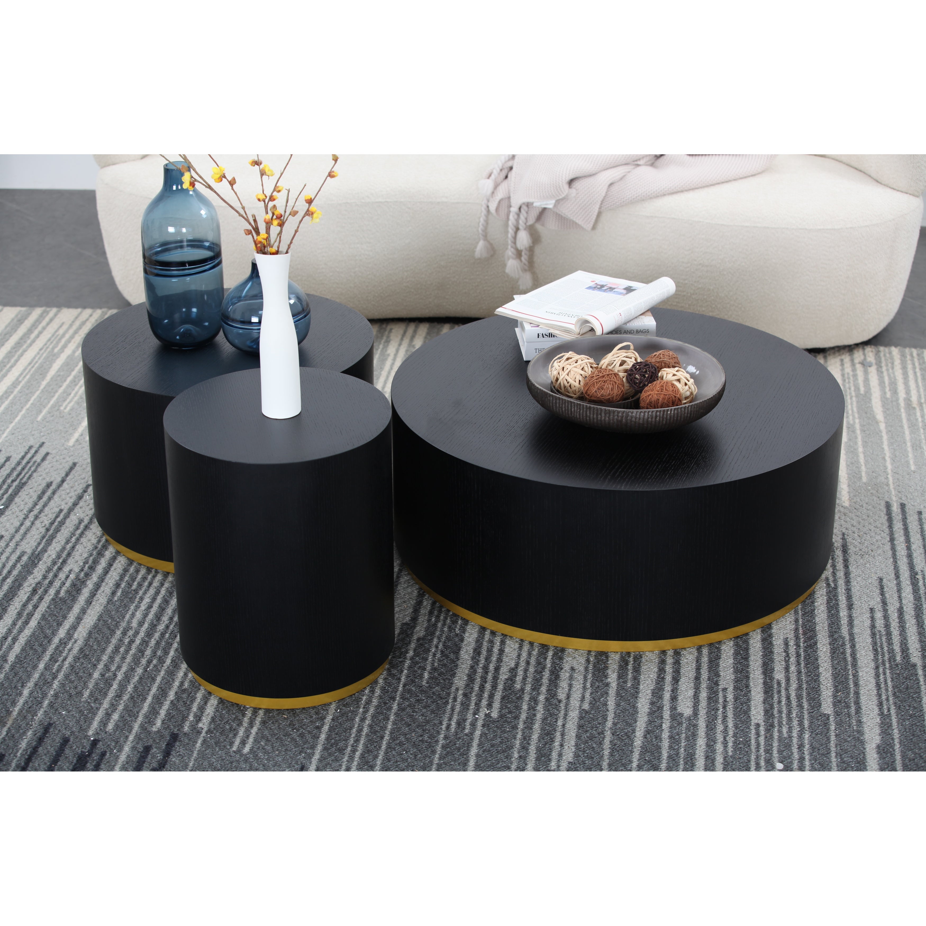 Set Of 3 Round Coffee Table Side Table End Table for Living Room Fully Assembled，No Assembly - Set of 3 - Mycitystee