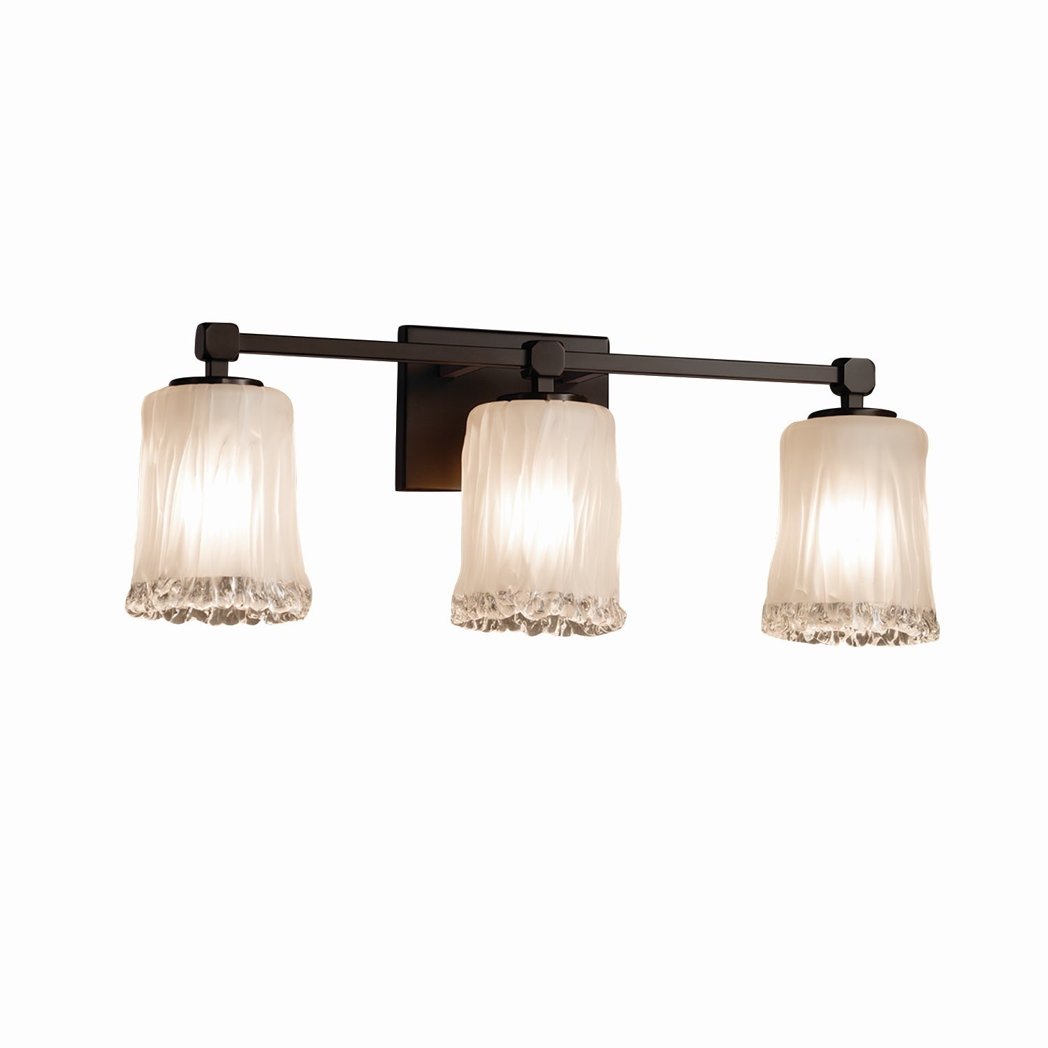 Justice Design Veneto Luce Tetra 3-light Dark Bronze Bath Bar， White Frosted Cylinder - Rippled Rim Shade - Mycitystee