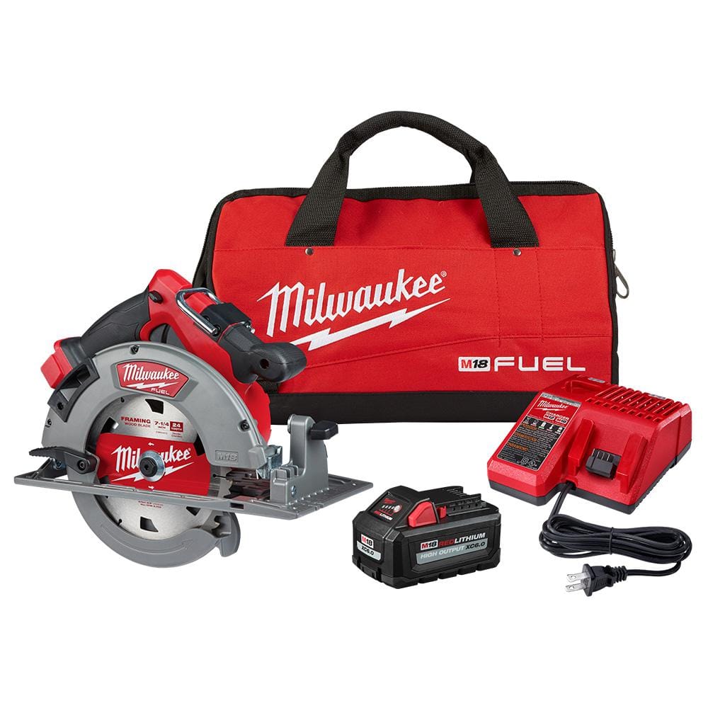 Milwaukee M18 FUEL 18-Volt Lithium-Ion Brushless Cordless 7-1/4 in. Circular Saw Kit with One 6.0Ah Battery, Charger, Case 2732-21HO - Mycitystee