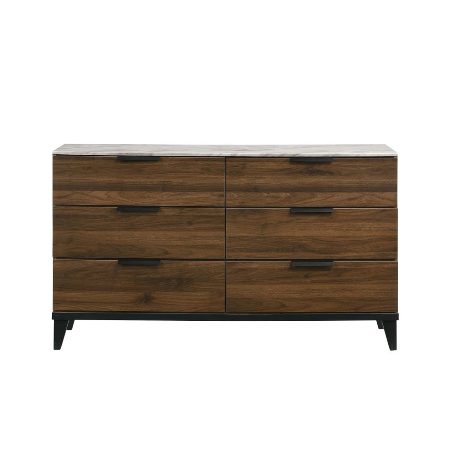 6 Drawers Faux Marble Top Dresser with Tapered Legs in Walnut and Black - - 37156938 - Mycitystee