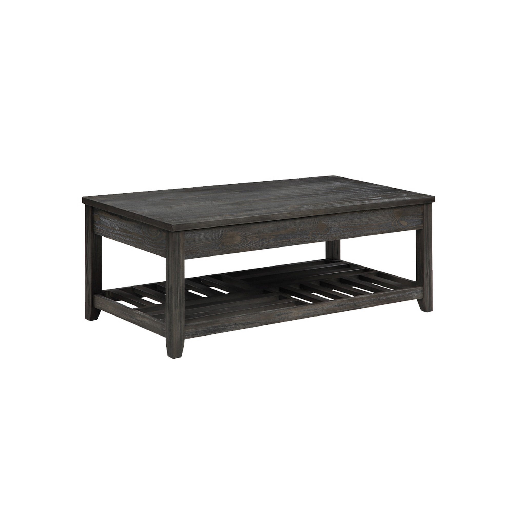 Transitional Style Wooden Coffee Table with Open Slatted Shelf， Gray - Mycitystee