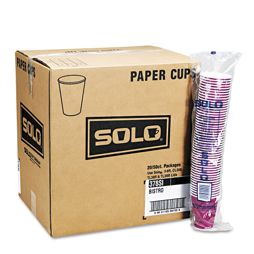 Dart Solo Bistro Design Hot Drink Cups， Paper， 12oz， Maroon， 50/Bag， 20 Bags/Carton (412SIN) - Mycitystee