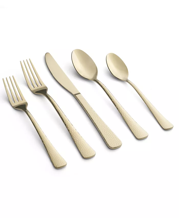 Cambridge Silversmiths Brody Champagne Mirror Hammered Flatware Set， 20 Piece - Mycitystee