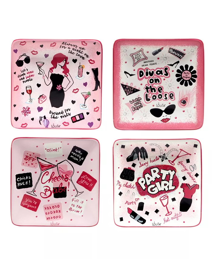 Certified International Lolita Divas on the Loose 4 Piece Canape Plate， Service for 4 - Mycitystee