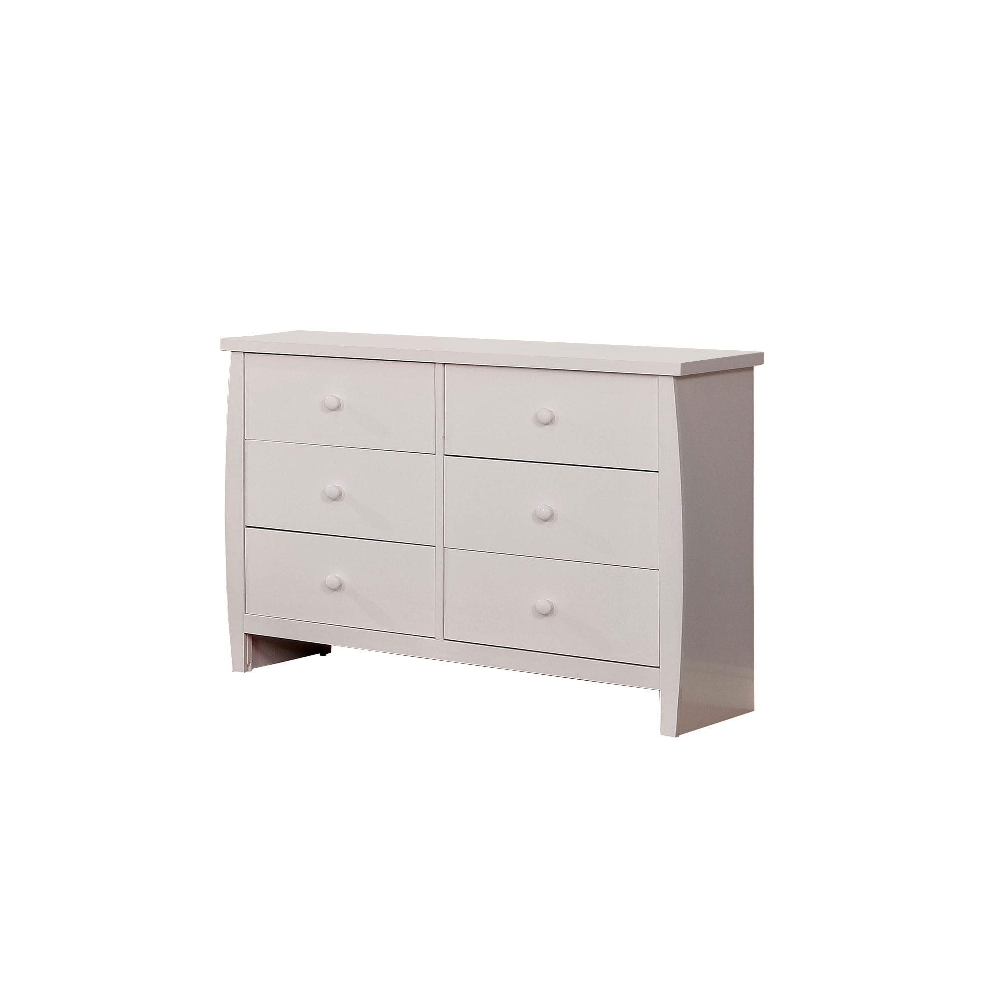 Contemporary Wooden Dresser with 6 Drawers and Round Pull Handles， White - - 30842145 - Mycitystee