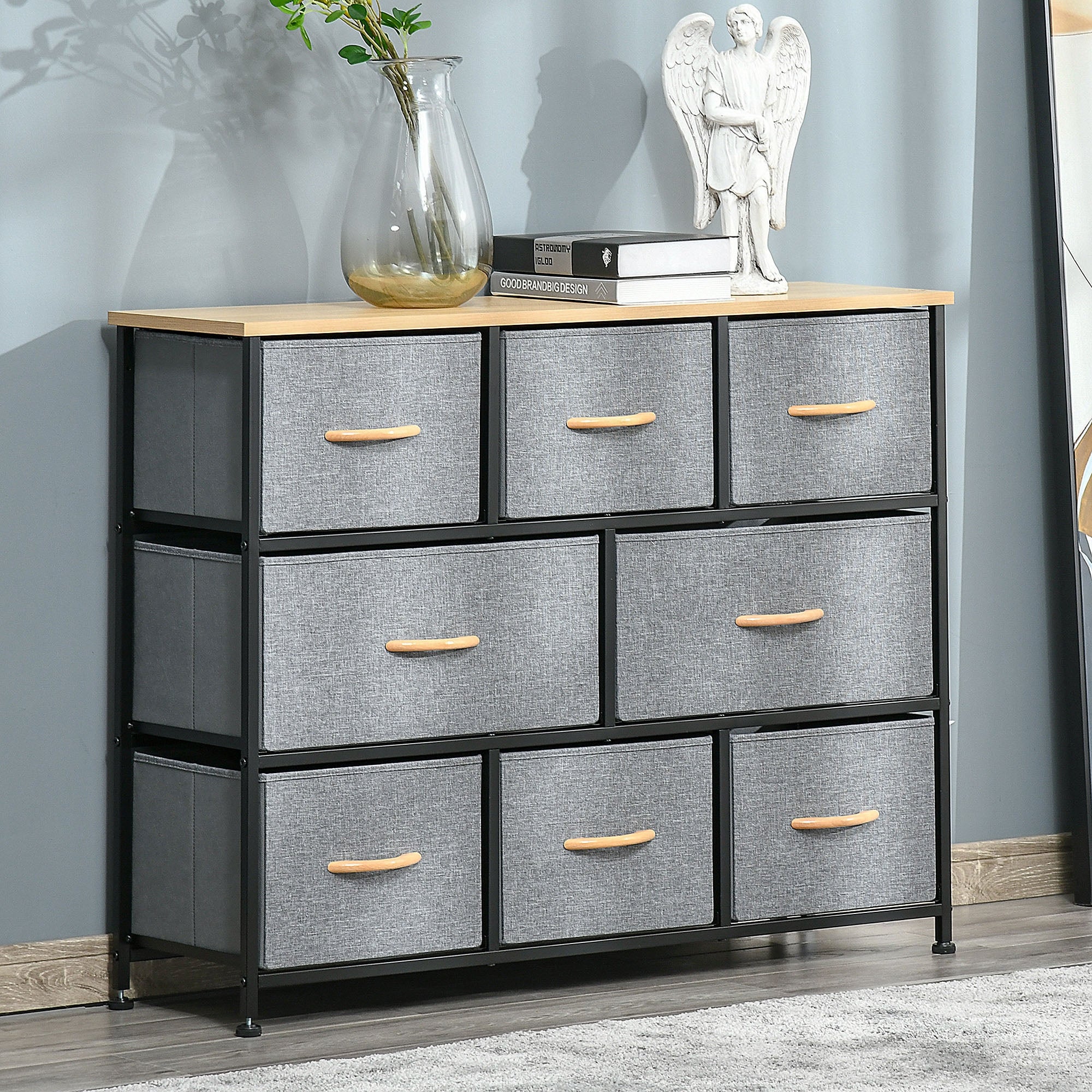 HOMCOM 8-Drawer Dresser， 3-Tier Fabric Chest of Drawers， Storage Tower Organizer Unit with Steel Frame Wooden Top for Bedroom - - 34116534 - Mycitystee