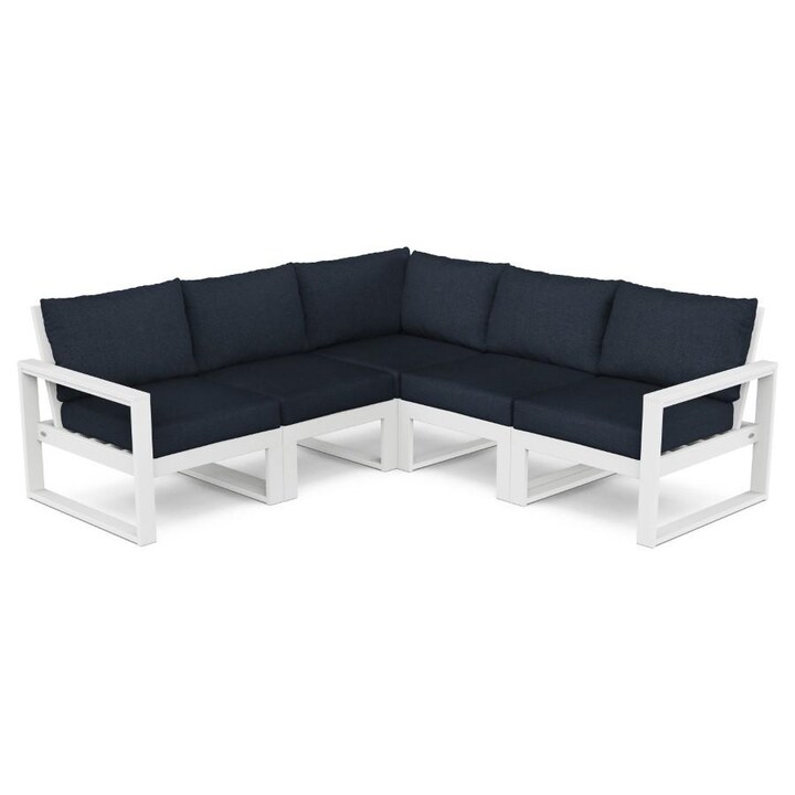 POLYWOOD EDGE 5-Piece Modular Deep Seating Set in White / Marine Indigo - Mycitystee