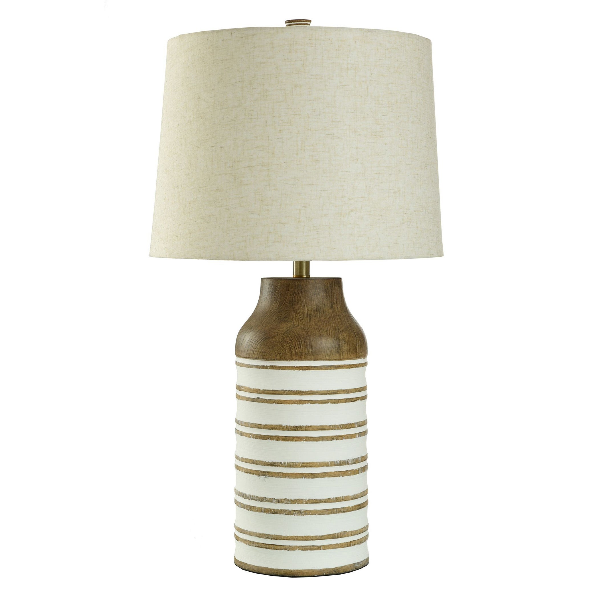 Ballindeny - Farmhouse Table Lamp - Carved Faux Wood - Heathered Oatmeal Shade - Mycitystee