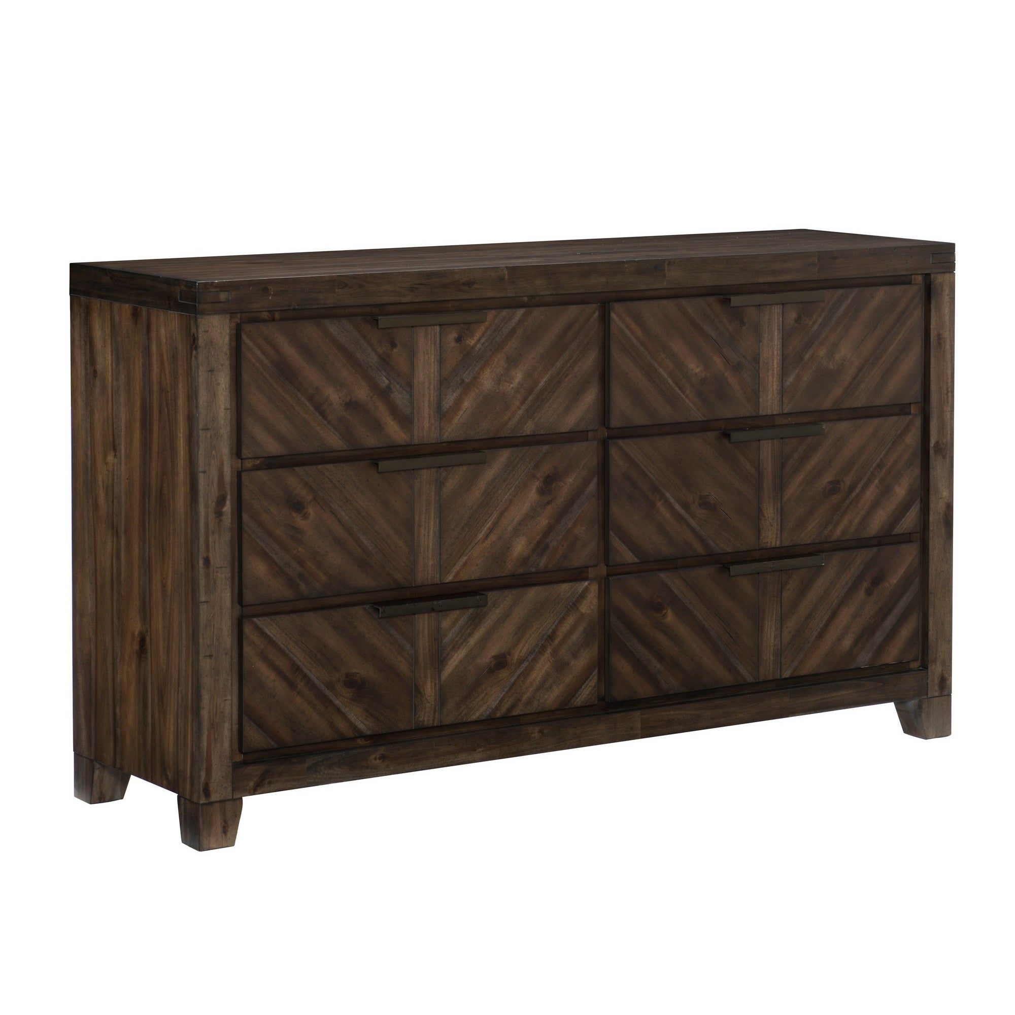 6 Drawer Wooden Dresser with Antique Bar Handles and Chamfered Feet， Brown - - 31623931 - Mycitystee