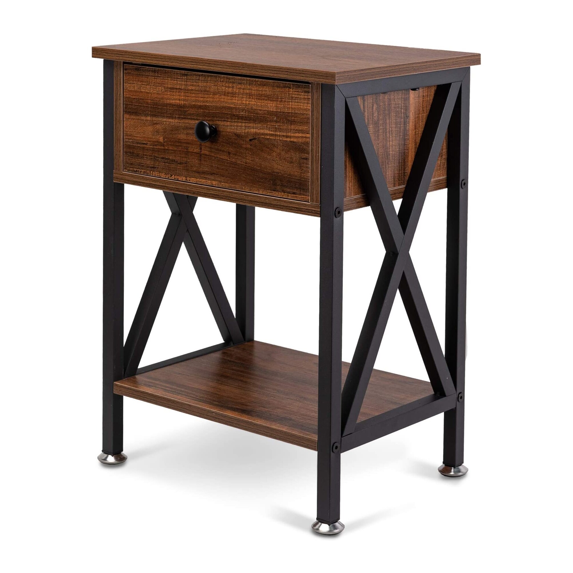Nightstand with Drawer and Open Storage Shelves with X Shape Frame， Bedside End Table for edroom， Living Room， Hallway - Mycitystee
