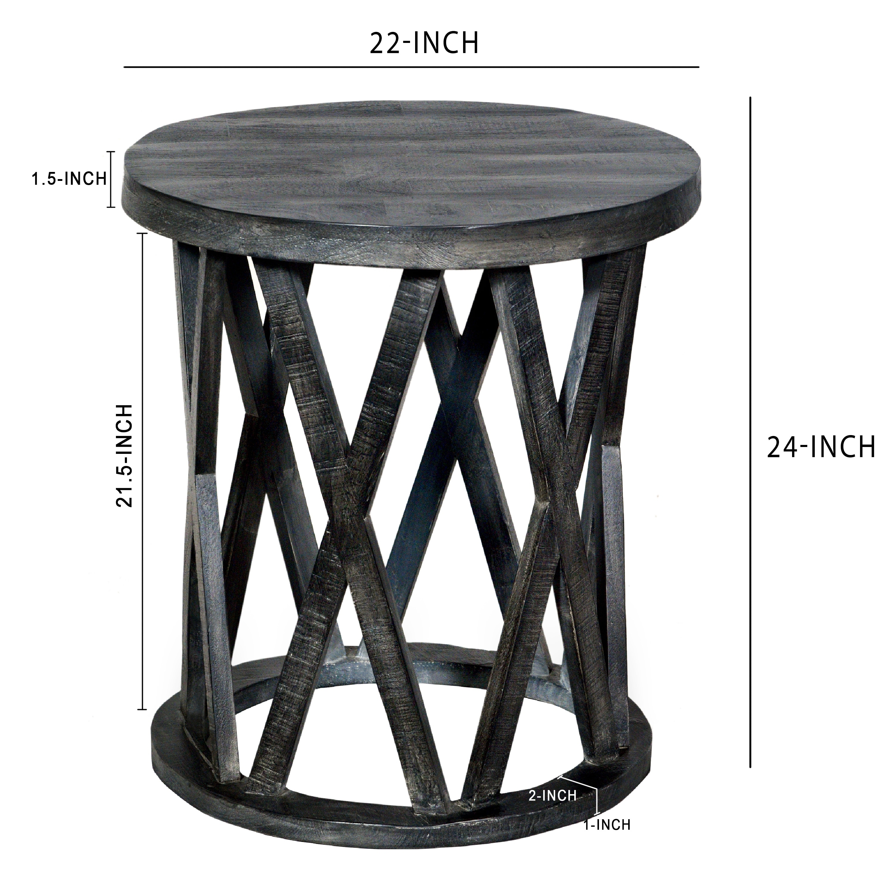 22 Inch Urban Farmhouse Style Round Wooden End Table with Airy Design Base - Mycitystee